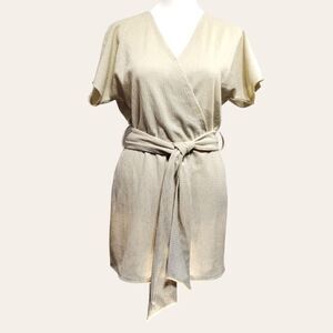 H&M Cross Front Belted Shorts Romper Beige Cream Gold Sz XS Short Sleeve